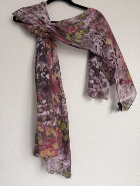 Escada Floral & Abstract Print 100% Silk Scarf - Pink, Olive, Gray, Purple